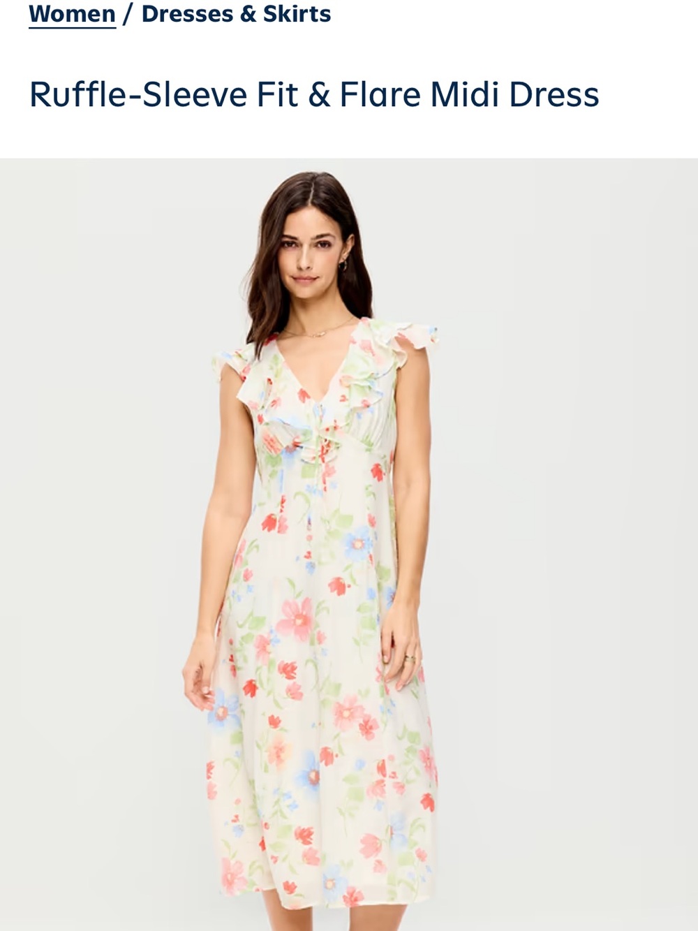 Ruffle-Sleeve Fit & Flare Floral Midi Dress - Cream